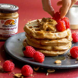 Meridian Smooth Peanut Butter and Maple Syrup Waffles with added Raspberries