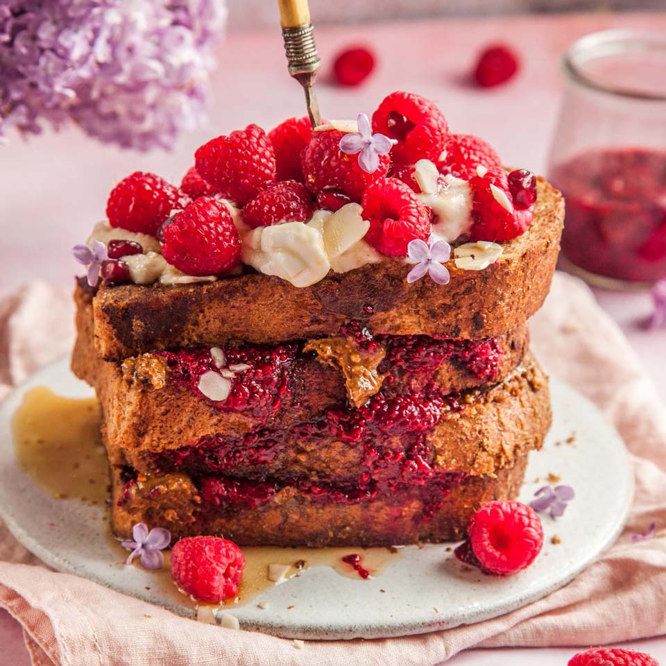 Almond butter and raspberry french toast