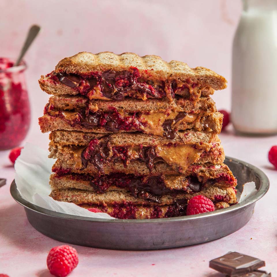 Peanut butter chocolate and raspberry grilled sandwich